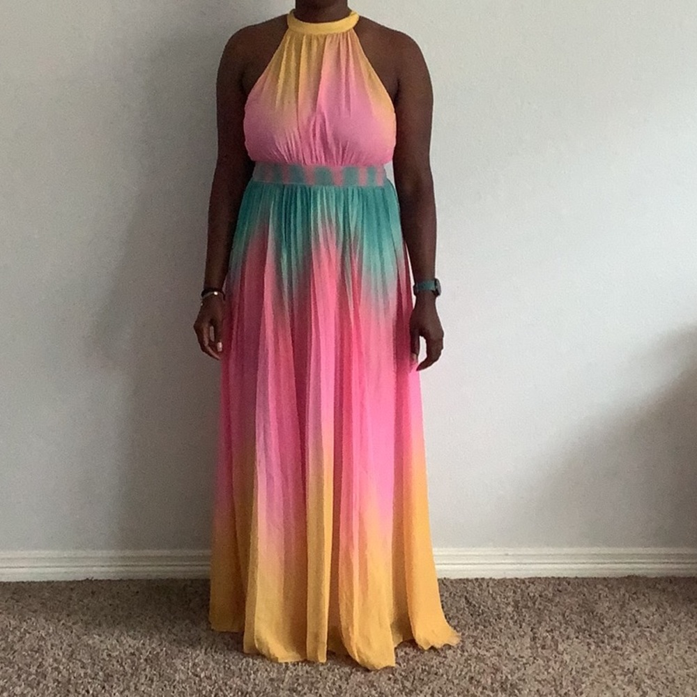 Multicolor Halter Maxi Dress